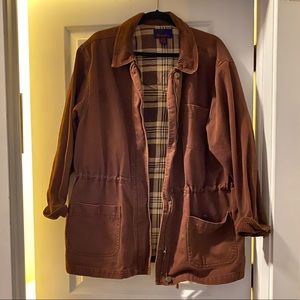 Brown denim jacket with corduroy collar